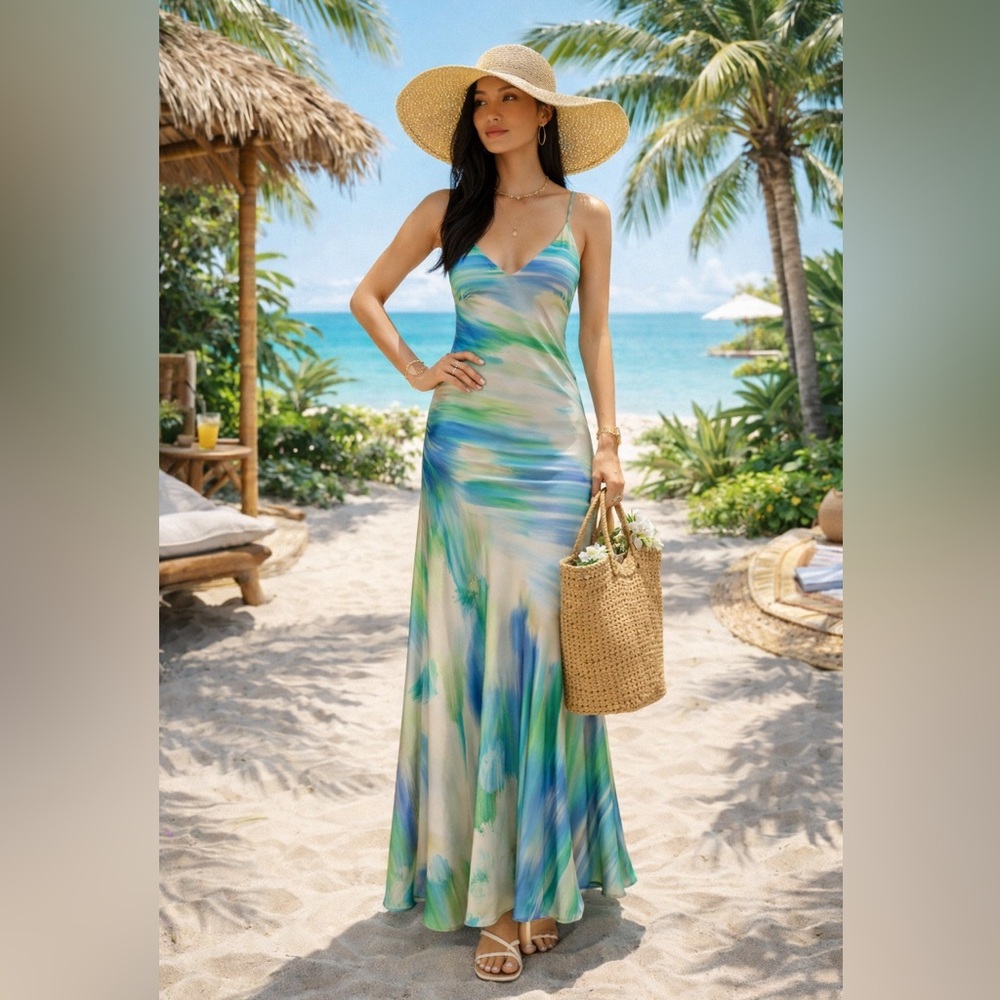 Badgley Mischka Maxi Dress sz 0 Sample Blue multi maxi dress $528